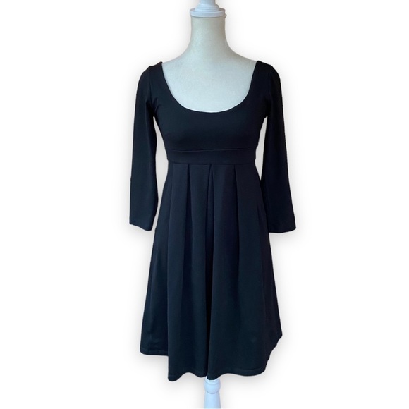 𝅺SUSANA Monaco Black Empire Waist 3/4 Sleeve Fit and Flare Dress - Picture 1 of 12